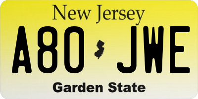 NJ license plate A80JWE