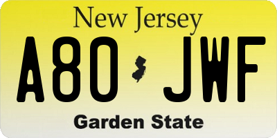 NJ license plate A80JWF