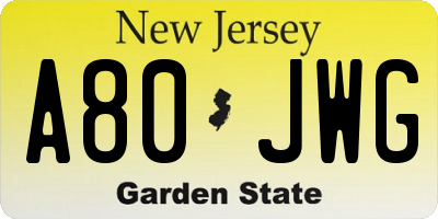 NJ license plate A80JWG
