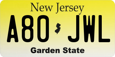 NJ license plate A80JWL