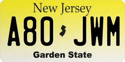 NJ license plate A80JWM
