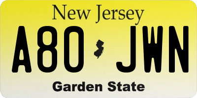 NJ license plate A80JWN
