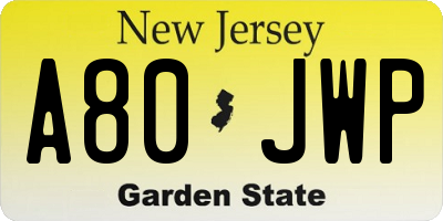 NJ license plate A80JWP