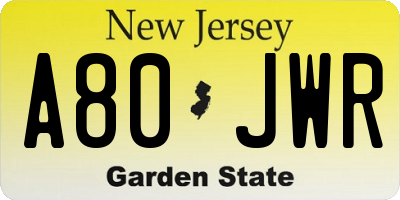 NJ license plate A80JWR