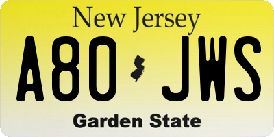 NJ license plate A80JWS