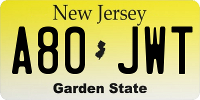 NJ license plate A80JWT