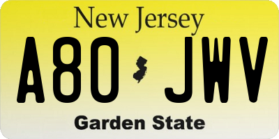 NJ license plate A80JWV