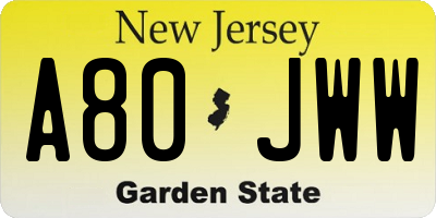 NJ license plate A80JWW