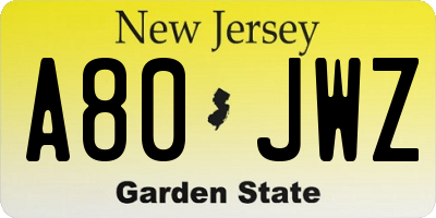 NJ license plate A80JWZ