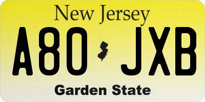 NJ license plate A80JXB