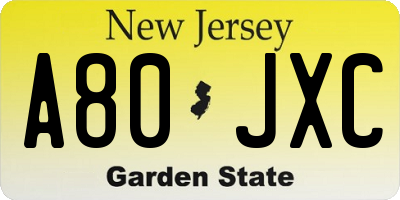 NJ license plate A80JXC