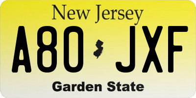 NJ license plate A80JXF