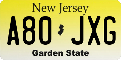 NJ license plate A80JXG