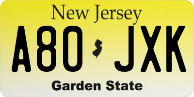 NJ license plate A80JXK