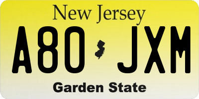 NJ license plate A80JXM