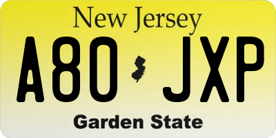 NJ license plate A80JXP