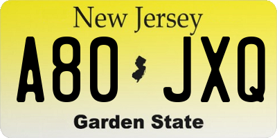 NJ license plate A80JXQ