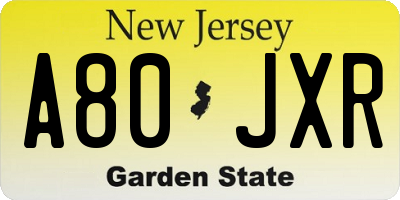 NJ license plate A80JXR