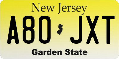 NJ license plate A80JXT