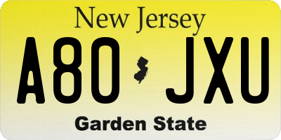 NJ license plate A80JXU