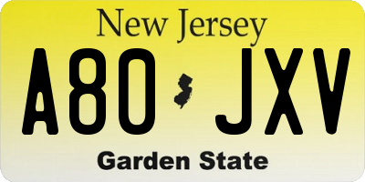 NJ license plate A80JXV