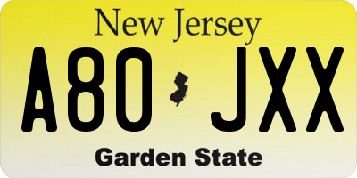 NJ license plate A80JXX