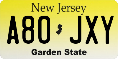 NJ license plate A80JXY