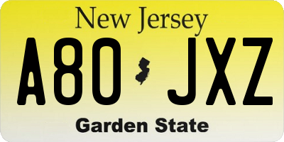 NJ license plate A80JXZ