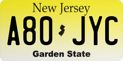 NJ license plate A80JYC