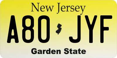 NJ license plate A80JYF