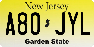 NJ license plate A80JYL