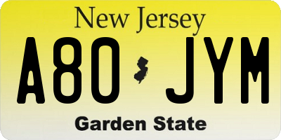 NJ license plate A80JYM