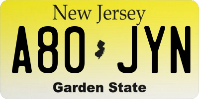 NJ license plate A80JYN