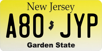 NJ license plate A80JYP