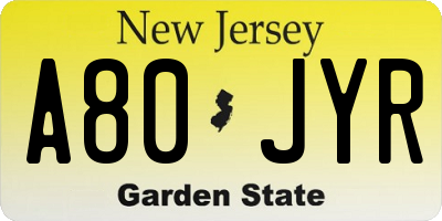 NJ license plate A80JYR