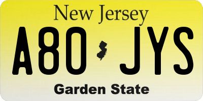 NJ license plate A80JYS
