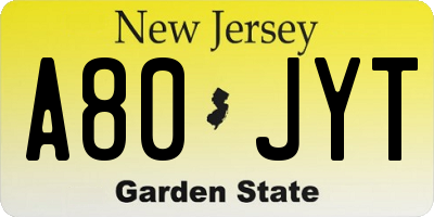 NJ license plate A80JYT