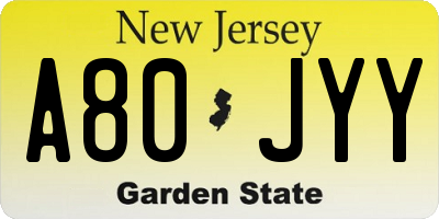 NJ license plate A80JYY
