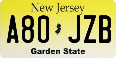 NJ license plate A80JZB