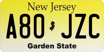 NJ license plate A80JZC