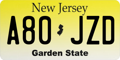 NJ license plate A80JZD