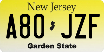 NJ license plate A80JZF
