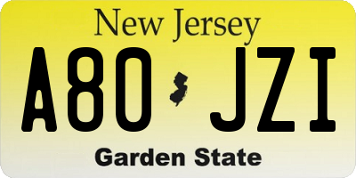 NJ license plate A80JZI