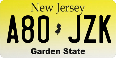 NJ license plate A80JZK