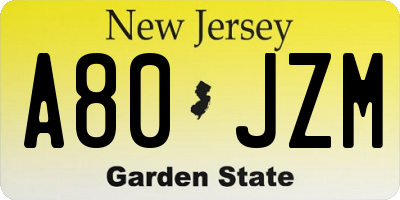 NJ license plate A80JZM