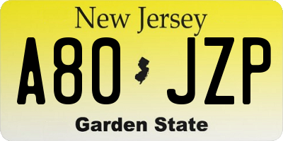 NJ license plate A80JZP