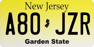 NJ license plate A80JZR