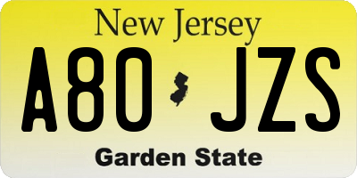 NJ license plate A80JZS