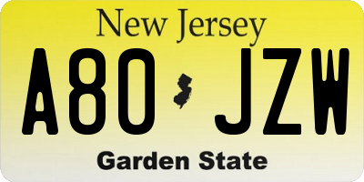 NJ license plate A80JZW