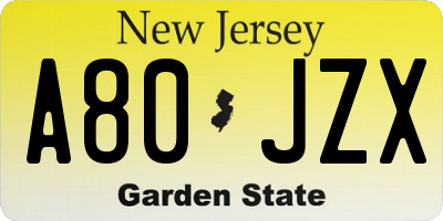NJ license plate A80JZX